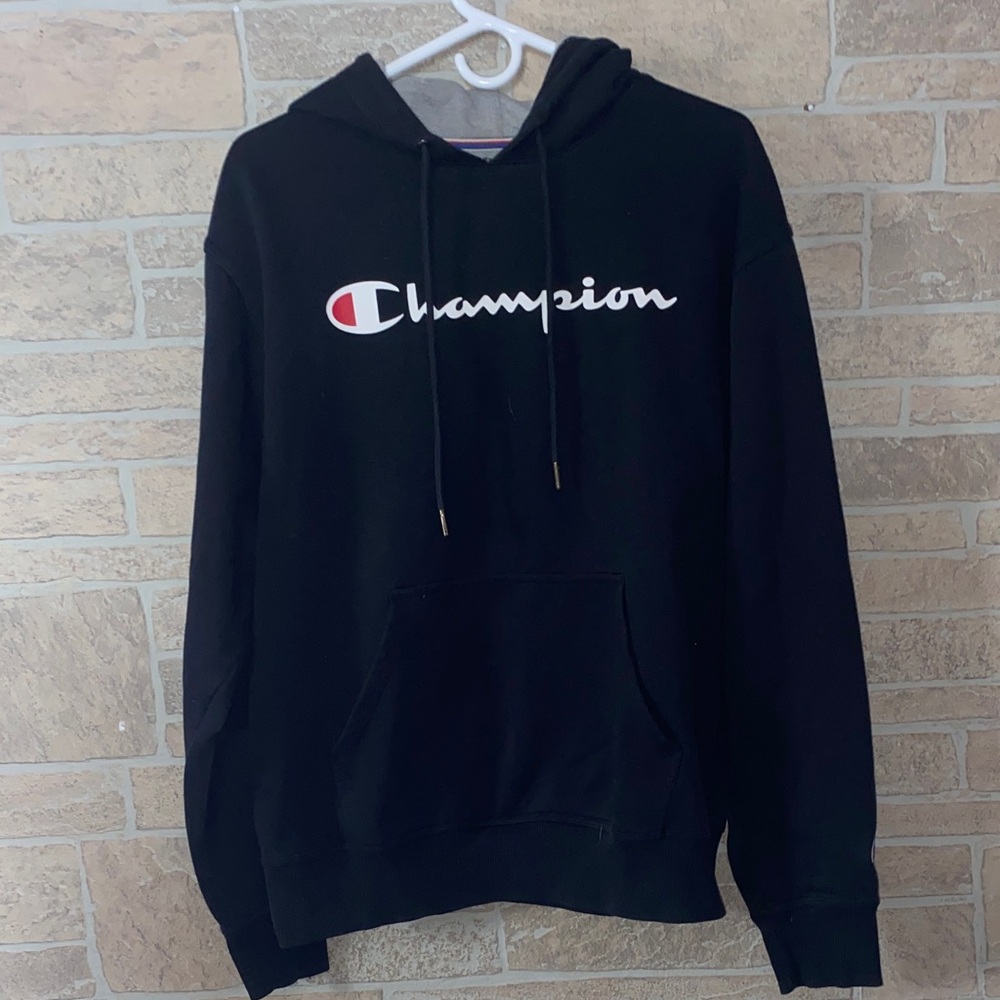 Champion Black Hoodie with Gray Lining